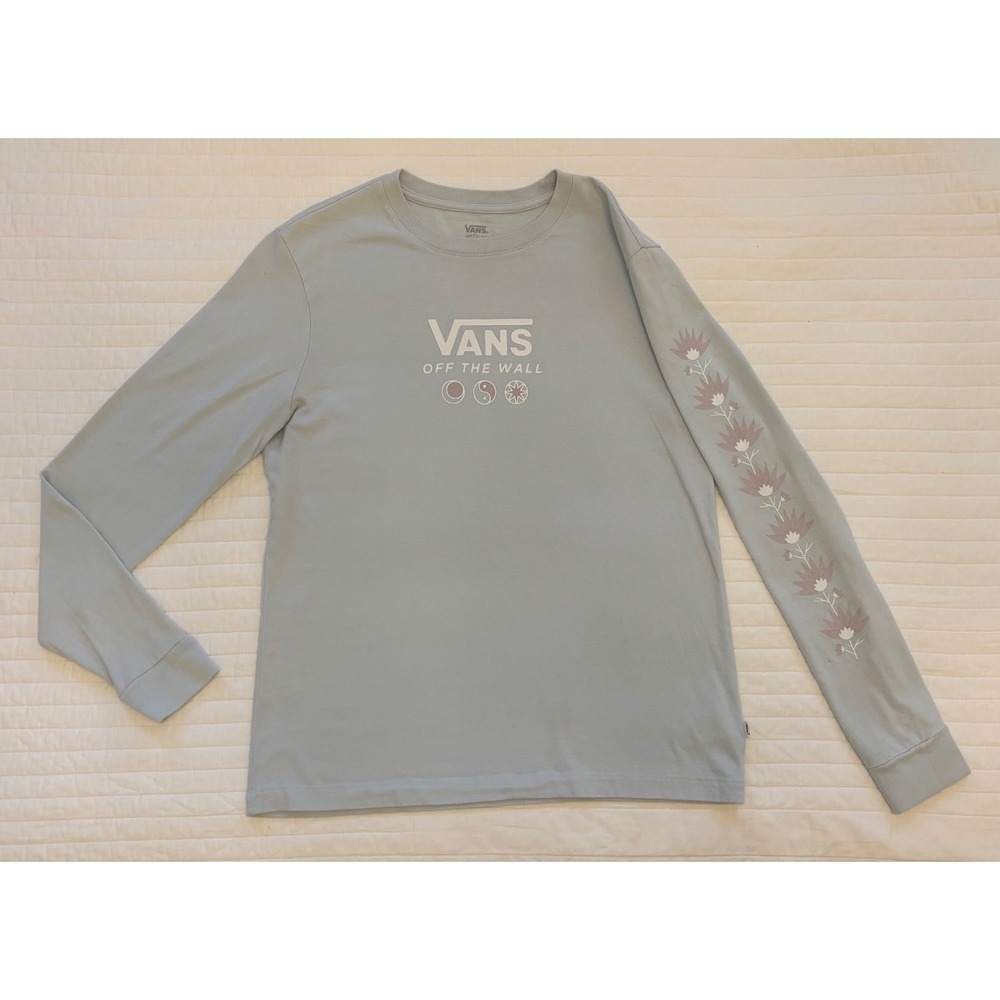 Vans Skater Off The Wall Moon Yin-Yang Checker Powder Blue Long Sleeve Tee M